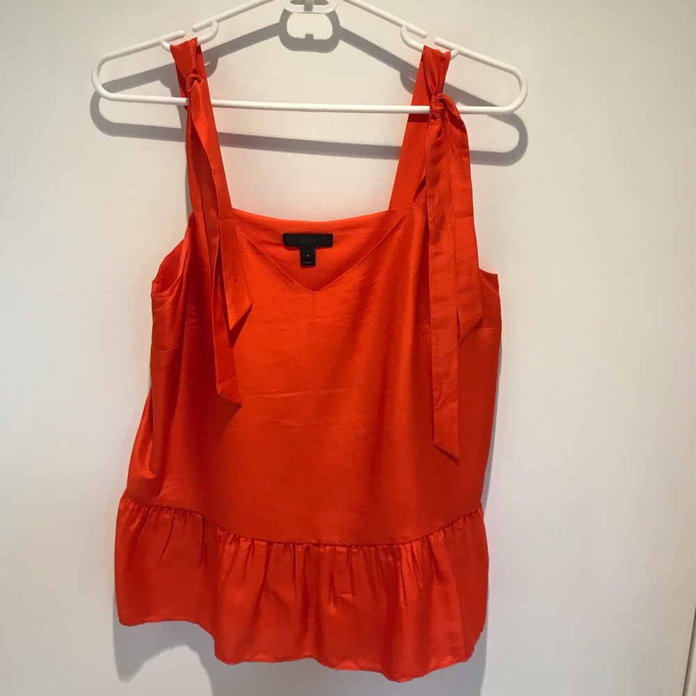 J.Crew Orange tie shoulder silk peplum tank